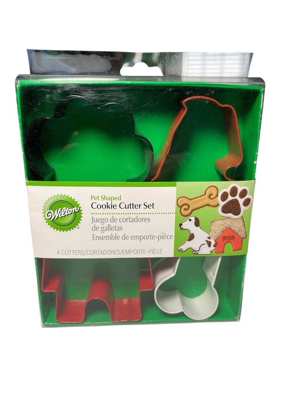 Wilton Pet Shaped Cookie Cutters Dog, Bone, Paw, Doghouse Set of 4